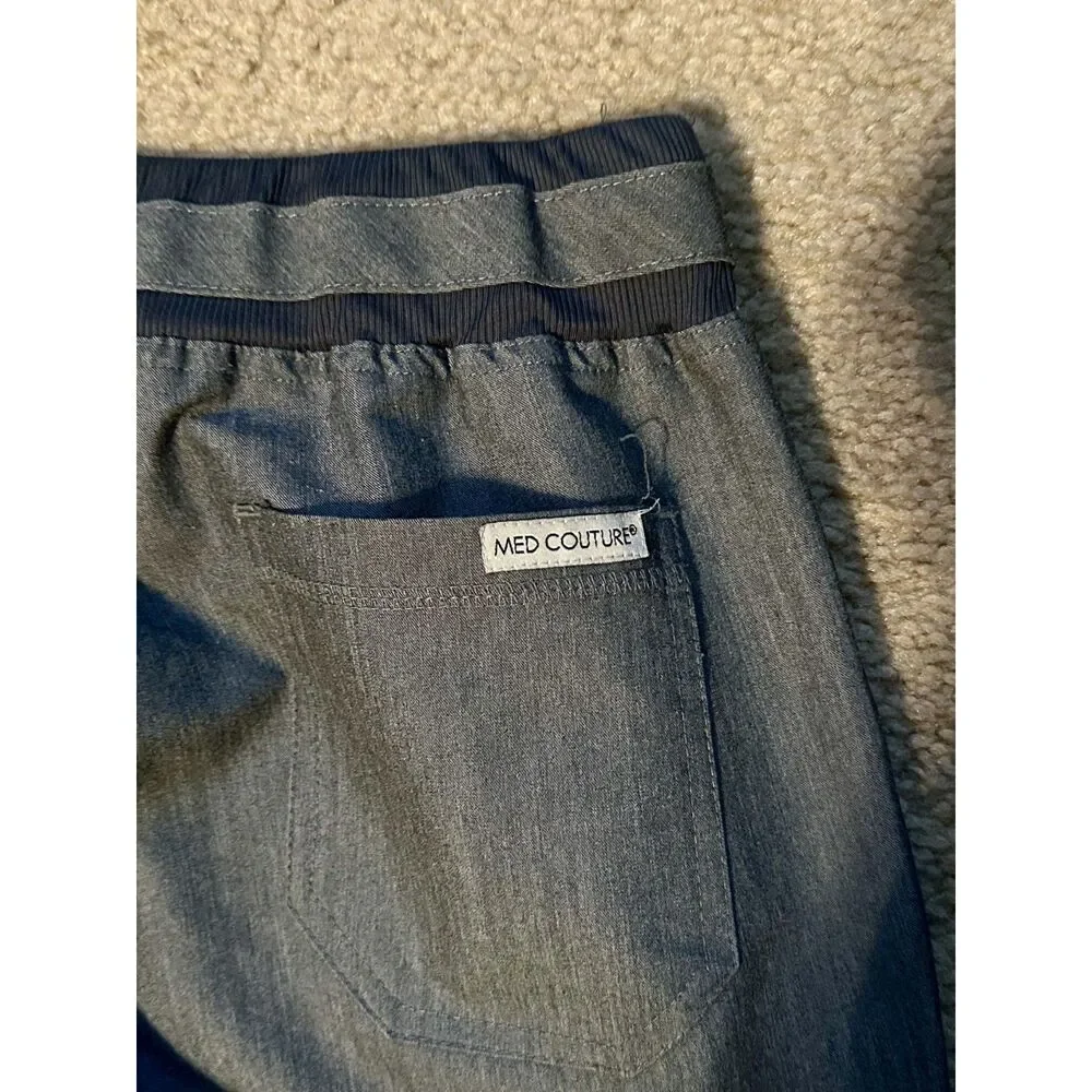 Med Couture Scrub Pants Dark Grey / Slate Size Small with Pockets Elastic Waist - Picture 9 of 9